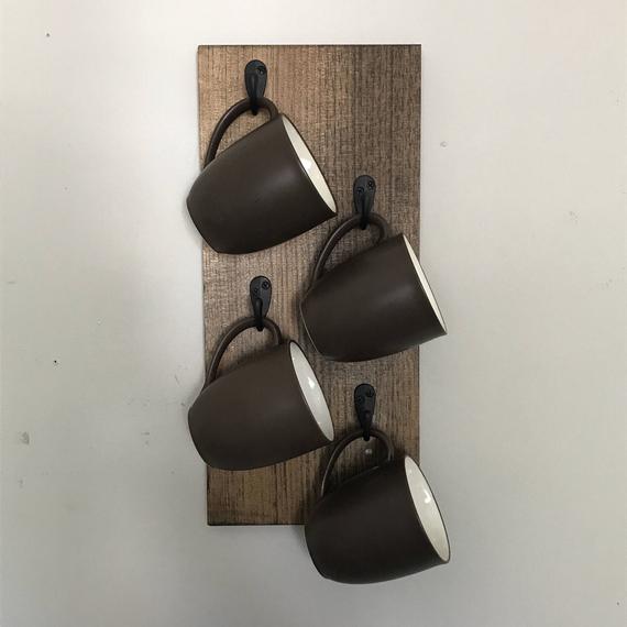 Coffee Mug Holder | Rustic Modern Mug Display, Tea Cup Hooks, Coffee Lover, Staggered Mug Hooks by DistressedMeNot