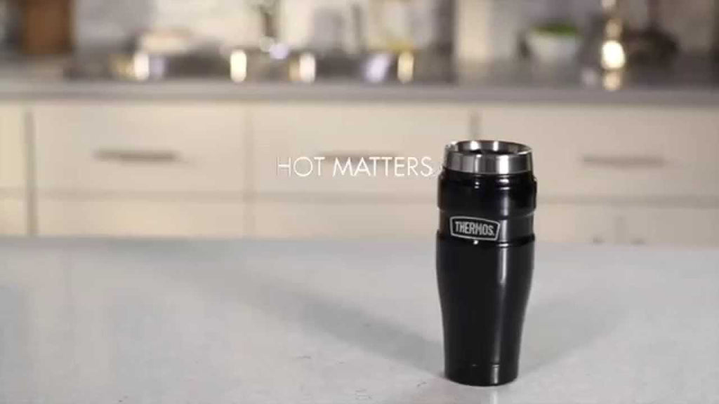 Thermos™ vacuum insulation technology for maximum temperature retention keeps drinks hot for 5 hours or cold for 9