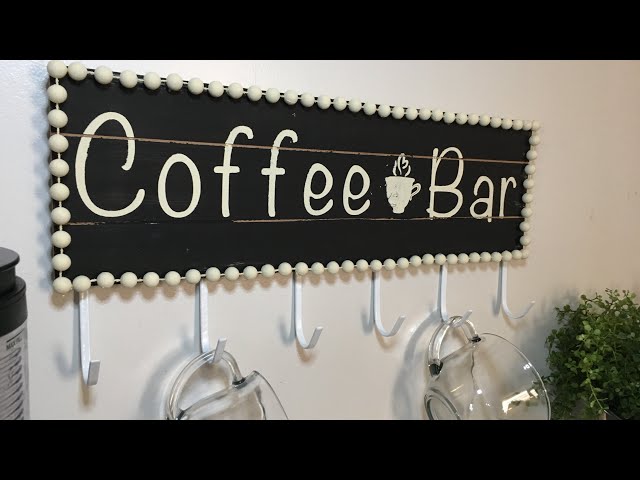 DOLLAR TREE COFFEE BAR SIGN/ MUG RACK HOME DECOR DIY I made this beautiful faux shiplap farmhouse coffee bar sign/ mug holder