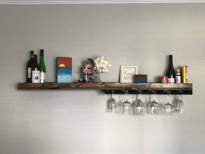 Asymmetrical Long Rustic Wood Wine Rack Shelf & Coffee Bar | Wall Mounted Coffee Mug Holder Stemware Glass Holder Organizer Bar Shelf Unique by DistressedMeNot
