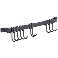 Wallniture Gourmet Kitchen Rail with 10 Hooks | Wall Mounted Wrought Iron Hanging Utensil Holder Rack with Black 17 Inch